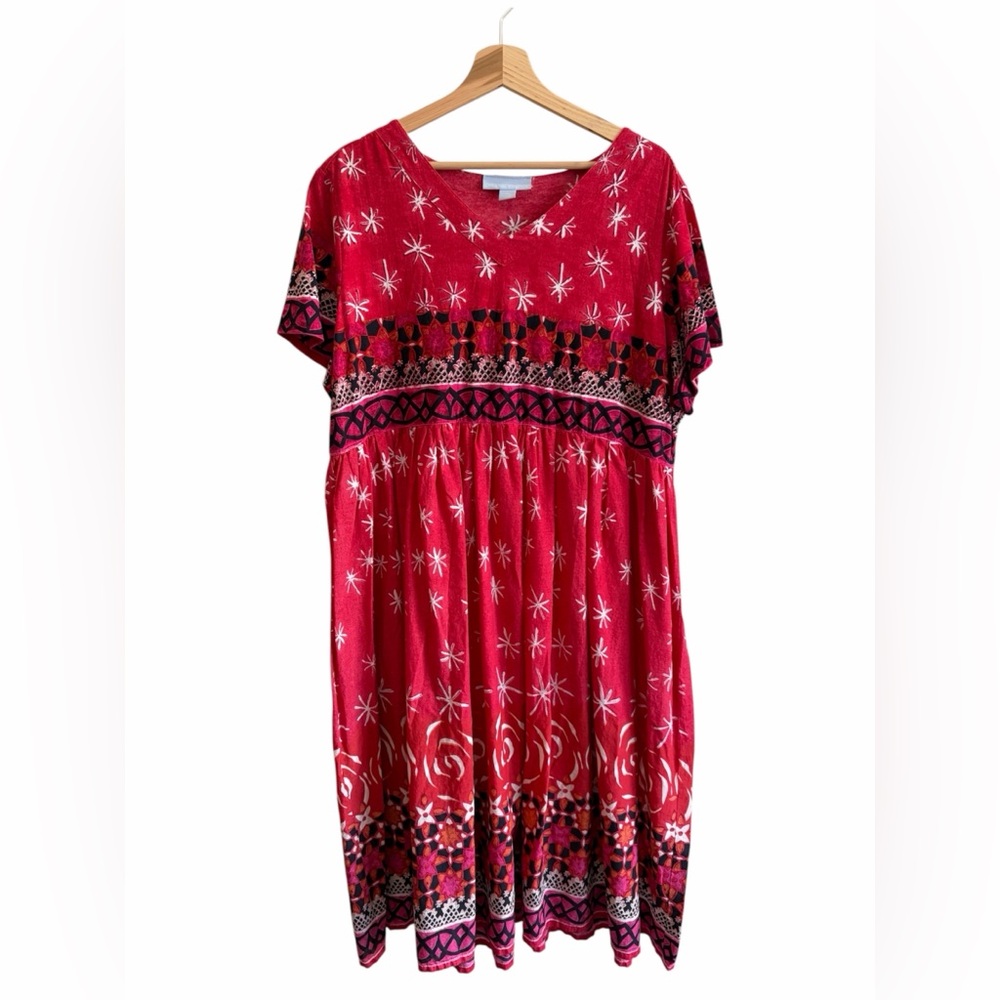 Only Necessities Resortwear Oversized Red Coral Hawaiian Moana Maxi Dress Large